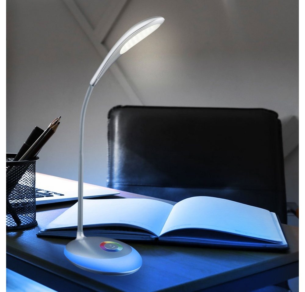 etc-shop LED Tischleuchte, LED-Leuchtmittel fest verbaut, Neutralweiß, Farbwechsel, Schreibtischleuchte Touch Farbwechsel Tischlampe Touch dimmbar silberfarben