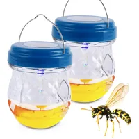 Wespenfalle Mit Solar UV Licht Für Draussen, Wespenfallen Zum Aufhängen Für Draußen, Wespenfalle Flasche Lebend, Insektenfalle Bienenfalle Außen, Für Füllung Wespen Abwehr Lockstoff Flüssig (2* Blau)