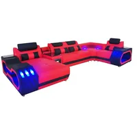 Ledersofa Couch Wohnlandschaft Garnitur Design Modern Sofa U-Form Sofa mit USB