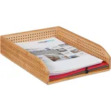 Relaxdays Dokumentenablage Bambus, perforiert, stapelbar, A4, Schreibtischablage, Büro, HBT: ca 7 x 25 x 33, natürlich
