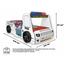 Aileenstore Spielbett Rio 90 x 200 cm Holz weiß Feuerwehr hochglänzend