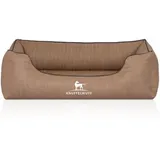 Knuffelwuff Orthopädisches Hundebett Tampa aus laser-gestepptem Kunstleder braun/ beige M-L