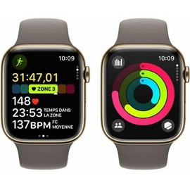 Apple Watch Series 9 GPS + Cellular 45 mm Edelstahlgehäuse gold, Sportarmband tonbraun M/L