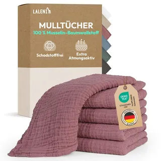 Laleni Spucktücher Baby im 5er Set aus Reiner Baumwolle - schadstofffreie Mulltücher weich 70x70 - saugstarke Mussellintücher Baby - Musselin Tuch als Mullwindel waschbare Mulltücher - Rosa