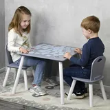 KESPER Kindertisch mit 2 Stühlen 55 x 55 x 45 cm Kiefer grau lackiert