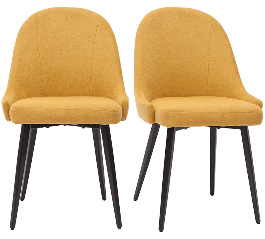 Design-Stühle aus senfgelbem Stoff mit Samteffekt und schwarzem Metall (2er-Set) REEZ