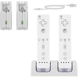 SANON Ladestation für Wii Fernbedienung, 2-in-1 Controller Ladestation für Wii 2 Port Ladegerät mit 2 Wiederaufladbaren Akkus & LED-Anzeige (Weiß)