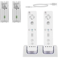 SANON Ladestation für Wii Fernbedienung, 2-in-1 Controller Ladestation für Wii 2 Port Ladegerät mit 2 Wiederaufladbaren Akkus & LED-Anzeige (Weiß)