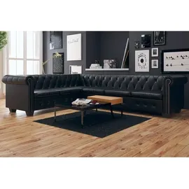 vidaXL Chesterfield Eckcouch Kunstleder 6-Sitzer Schwarz