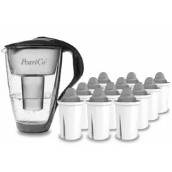 PearlCo Glas-Wasserfilter anthrazit inkl. 12 Protect+ Filterkartuschen