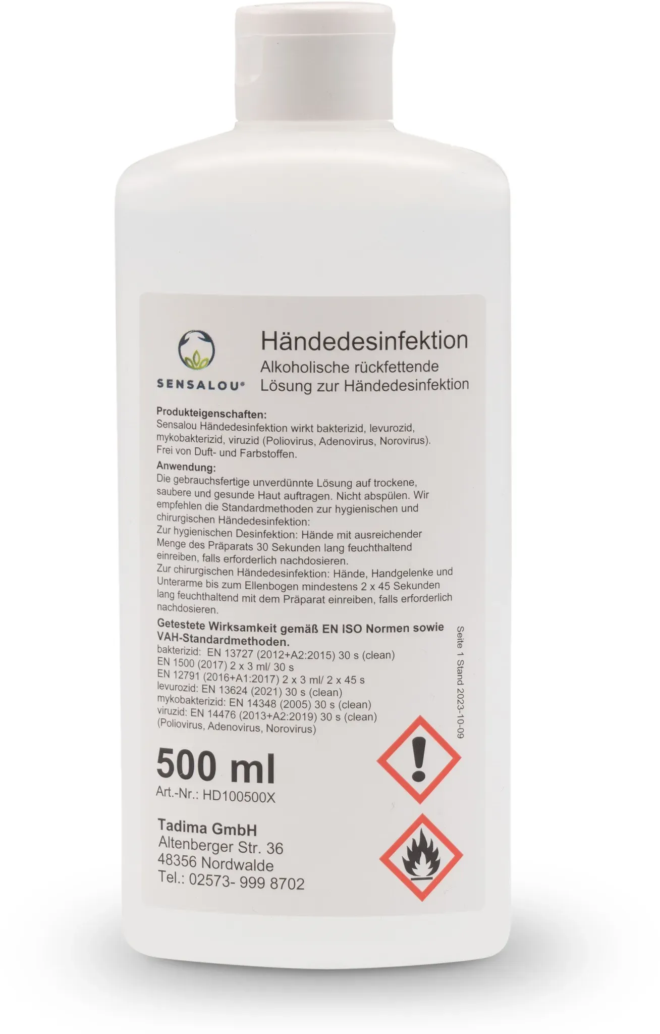 Sensalou Hand Desinfektionsmittel auf Alkohol Ethanol Basis für Haut und Hände - 500 ml