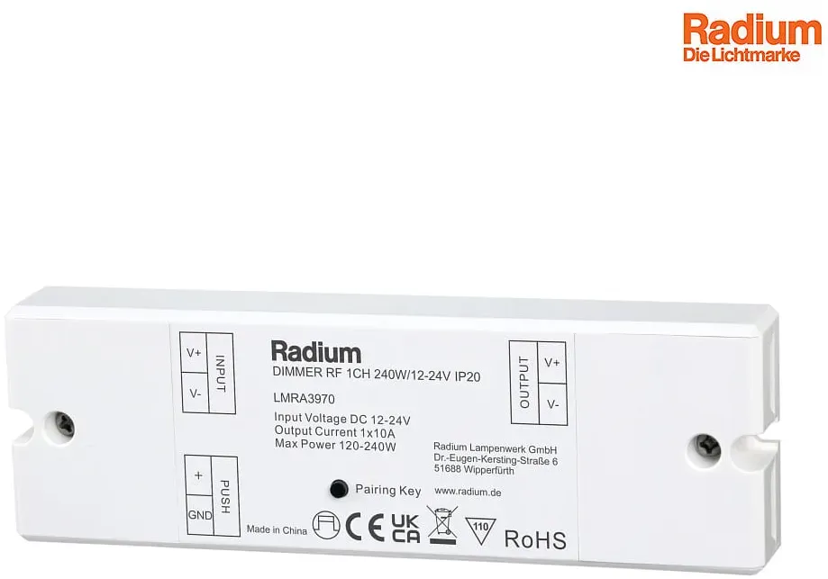 RADIUM Dimmer für Funk-Fernbedienung, DIMMER RF 1CH 240W/12-24V IP20 RALMRA3970