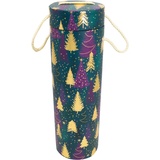 IDENA Flaschenbox Tannenbäume, zylinderförmig, Geschenkbox, Geschenkschachtel, Geschenkverpackung Weihnachten