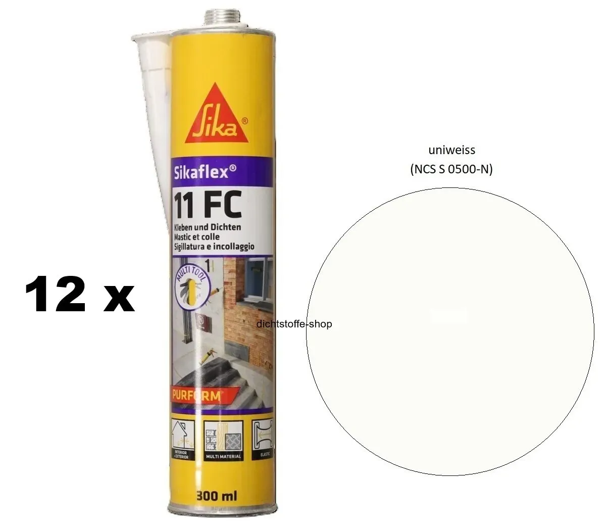 12 x Sikaflex 11 FC uniweiss 300ml Kartusche 1K Polyurethan Dichtstoff
