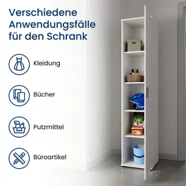 home collective Mehrzweckschrank Weiß, Echtholz, 4 Fächer, 40x184x35 cm Waschküche, Mehrzweckschränke