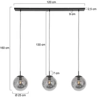 Steinhauer Pendelleuchte Bollique, 3-flammig, lang, schwarz, Glas