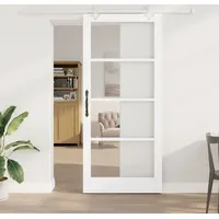 Desgin Schiebetür mit Zubehör-Set Weiß 93x211 cm Massivholz Kiefer - Haustüren 3332262 - Weiß