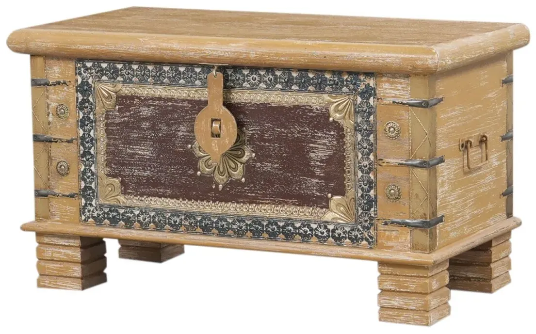Truhe Chayma Massivholz Boho Ethno Aufbewahrungstruhe 80cm