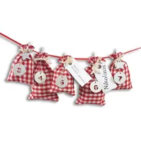 Frau WUNDERVoll® DIY Adventskalender zum Befüllen Schneeflöckchen Baumwollbeutel rot/weiß