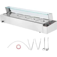 SucceBuy 5-Pfannen-Speisewärmer für den gewerblichen Gebrauch, 1700 W Bain Marie aus Edelstahl für die Arbeitsplatte, 5 x 8 QT silberner elektri... - Silber
