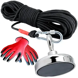 Bergemagnet 80 KG - Angelmagnet Set mit Seil - Ösenmagnet Mit M8 Gewinde - 80mm Durchmesser mit Öse - Topfmagnet - Super Stark Power Magnete zum Magnetfischen