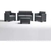 Wohnzimmer Nebraska 2 Polyrattan Anthrazit Sofa Sessel Tisch Garten Außen