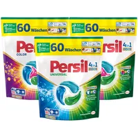 Persil Set 1x Universal & 2x Color 4in1 DISCS 180 Waschladungen (3x 60WL), Vollwaschmittel & Color Waschmittel Tiefenrein, für reine Wäsche und hygienische Frische für die Maschine