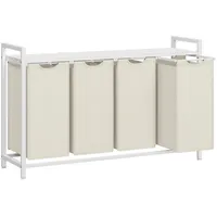 VASAGLE Wäschekorb, 4 Fächer mit Ablage weiß