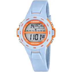 Chronograph CALYPSO WATCHES "Junior Collection", blau (hellblau), Armbanduhren, Kinder, Kinderuhr,Damenuhr,Quarzuhr,Armbanduhr,Digitaluhr, bis 10 bar wasserd.