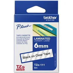 Brother TZe-111 - Standard-Klebstoff - schwarz auf durchsichtig - Rolle (0,6 cm