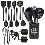 18 Stück Küchenhelfer Set,Silikon Küchenhelfer Set,Kochutensilien Kochbesteck Set mit Non-stick Heat-Resistant Silicone Kitchen Utensils. (schwarz)