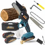 Akku Kettensäge mit Akku 6 Zoll, Mini Akku Kettensäge Elektro Einhand Motorsäge Elektrische Handkettensäge, 2 x 1300 mAh Akku Kettensäge Set