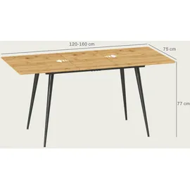 Homcom Esstisch ausziehbar rechteckig Küchentisch für 6-8 Personen mit Holzoptik, Schiebeschienen und Verriegelungen Esszimmertisch, Naturholz, 120-160 cm