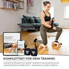 PULLUP & DIP Holz Liegestützgriffe mit ergonomischem Griff inkl. Wrist Wraps