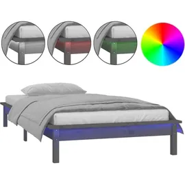 vidaXL Massivholzbett mit LEDs Grau 120x190 cm