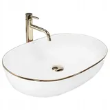 REA Aufsatzwaschbecken CLEO WHITE Gold Edge, Waschtisch Handwaschbecken Waschschale Waschbecken für Badezimmer aus hochwertiger Keramik, 605 x 410 x 140 mm (Weiß/Gold)