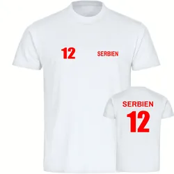 multifanshop Kinder T-Shirt - Serbien - Trikot Nummer 12 - Druck rot - Kind