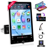 2G+64G Wireless Carplay Android Autoradio 1 Din mit Android Auto GPS Navi WiFi ISO Kabel 10.4 Zoll Manuelle Bildschirmdrehung Autoradio mit Mirror Link Bluetooth FM/RDS/EQ/DAB/OBD/DVR Rückfahrkamera