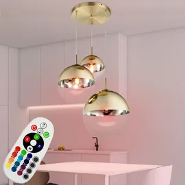 GLOBO Glas Kugel Hänge Lampe gold Fernbedienung Decken Leuchte dimmbar im Set inkl. RGB LED Leuchtmittel