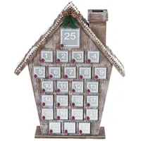 Yuletide Holz Adventskalender Häuser Countdowns bis Weihnachten Holz Kalender Häuser mit 24 Karten und Tannenzapfen Dekor
