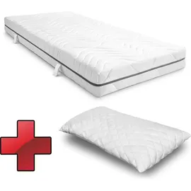 sleezzz 7 Zonen Viskoelastik-Matratze Sleezzz Smart 90 x 200 cm, Höhe 18 cm, Härtegrad H3 mit Air Memoryschaum + CloudComfort Basic Gel-Flocken Kissen 40...