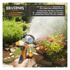 Brandson Garten Handbrause 7 Sprühprofile - Gartenbrause für Gartenschlauch - Spritzpistole Pistolengriff mit Halteclip
