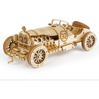 Robotime MC401 Vintage Grand-Prix-Auto aus Holz hergestellt, Maße: 22.8 x 15.3 x 1.2 cm, Teile: 220 Stück