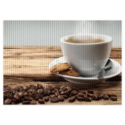 Schaum-Badematte Heiße Tasse Kaffee mit Kaffeebohnen Wallario, Höhe 5.5 mm, rutschhemmend, geeignet für Fußbodenheizungen, Polymer-Schaum, rechteckig braun rechteckig – 50 cm x 70 cm x 5.5 mm