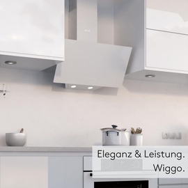 Wiggo Dunstabzugshaube 60cm kopffrei I Abluft Umluft Dunstabzug 650m3/h - Touch-Display 4 Stufen I Energieeffizienzklasse A Schräghaube inkl. Fet...