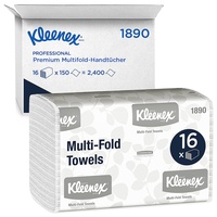 Kleenex Handtücher 1890 – Papierhandtücher – 16 Packungen Falthandtücher x 150 weiße Papiertücher (insges. 2.400)