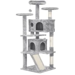 Yaheetech Kratzbaum Katzenkratzbaum Stabil Kletterbaum 137cm Hoch mit Sisal-Kratzstangen und 2 Katzenhöhlen Spielsisal