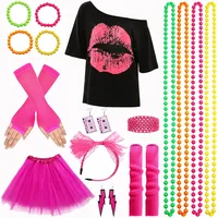 Panngu 80er Jahre Outfit damen Kostüm Set mit Accessoires für 80 - 90er Faschingskostüme & Mottopartys - L