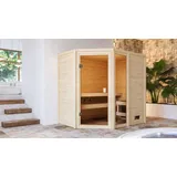 Sauna Jada 196x146x187cm, Eckeinstieg naturbelassen