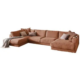 KAWOLA Wohnlandschaft U-Form Madeline Cord Longchair rechts rost